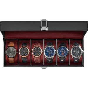 SONGMICS Watch Box for Men, 3-Slot Watch Case with Large Glass Lid(Black + Wine Red)