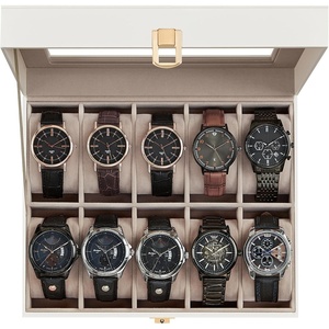 SONGMICS Watch Box for Men, 3-Slot Watch Case with Large Glass Lid(Cloud White + Cappuccino Beige)