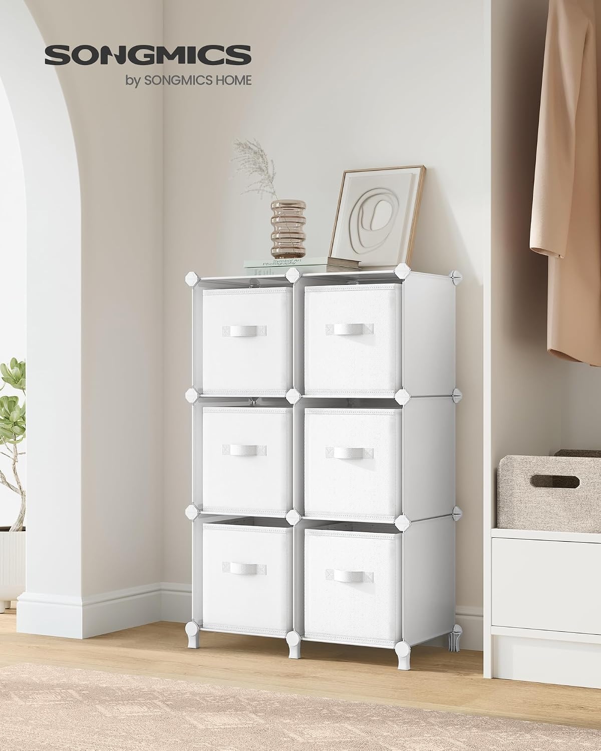 image:imageSONGMICS 6Cube Storage Organizer with 6 Collapsible Bins CustomizableCloud White