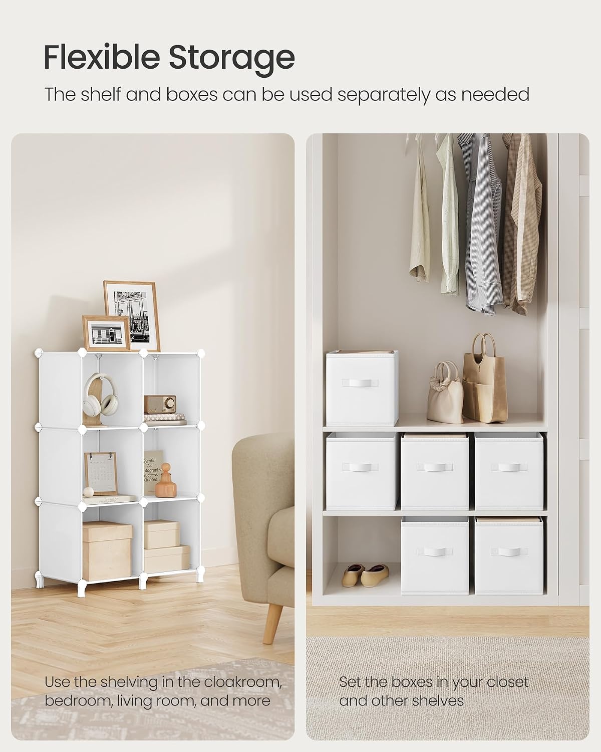 image:imageSONGMICS 6Cube Storage Organizer with 6 Collapsible Bins CustomizableCloud White