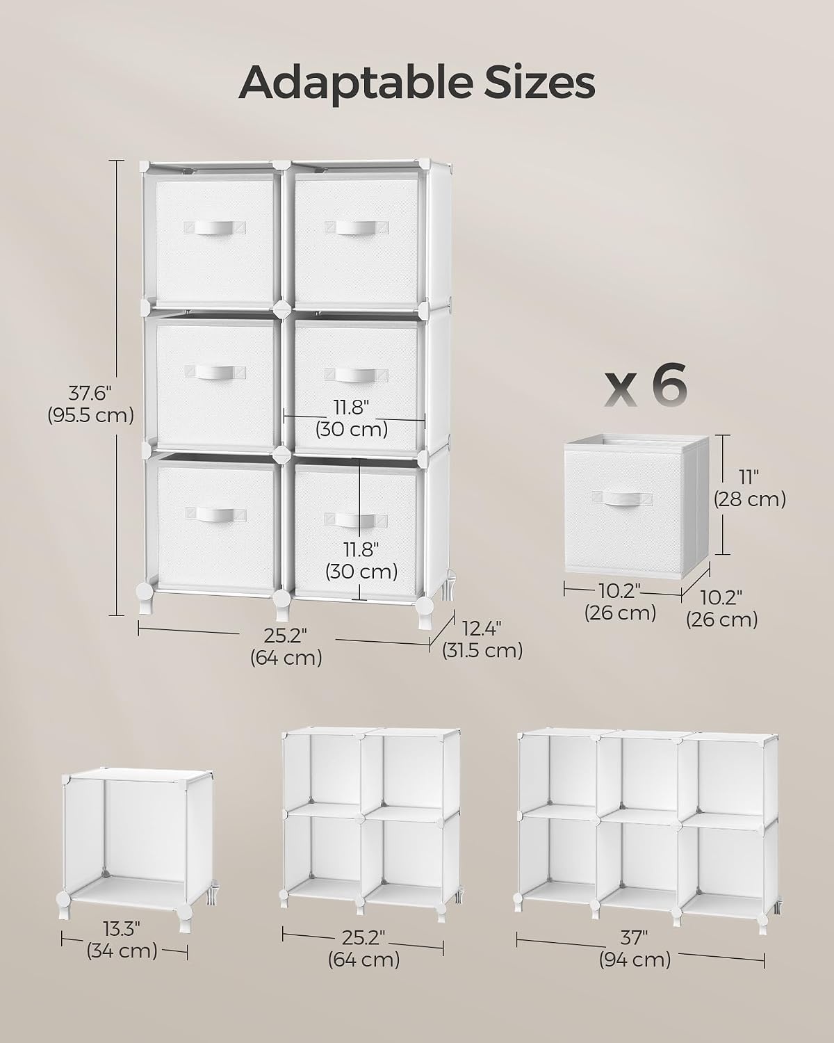 image:imageSONGMICS 6Cube Storage Organizer with 6 Collapsible Bins CustomizableCloud White