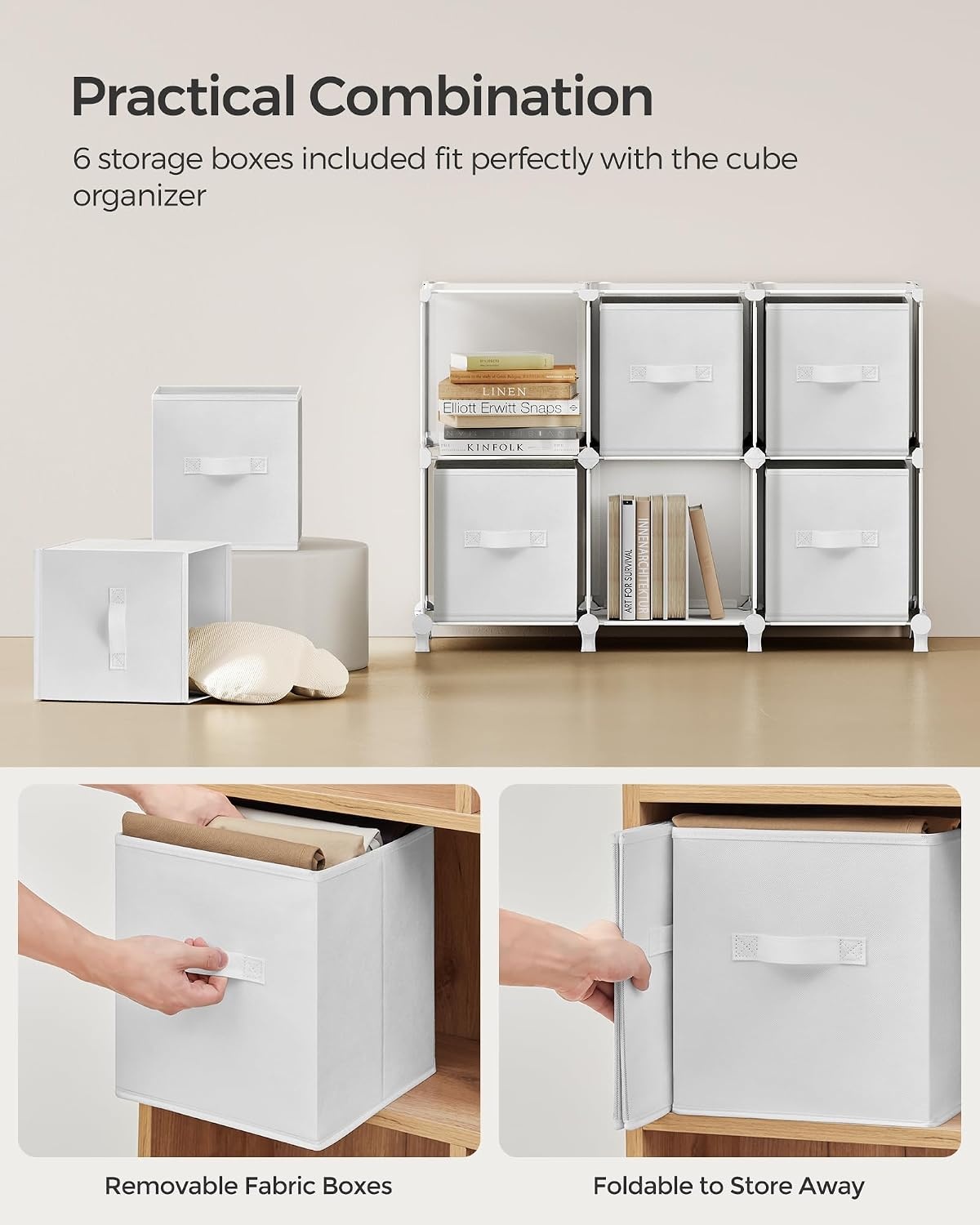 image:imageSONGMICS 6Cube Storage Organizer with 6 Collapsible Bins CustomizableCloud White