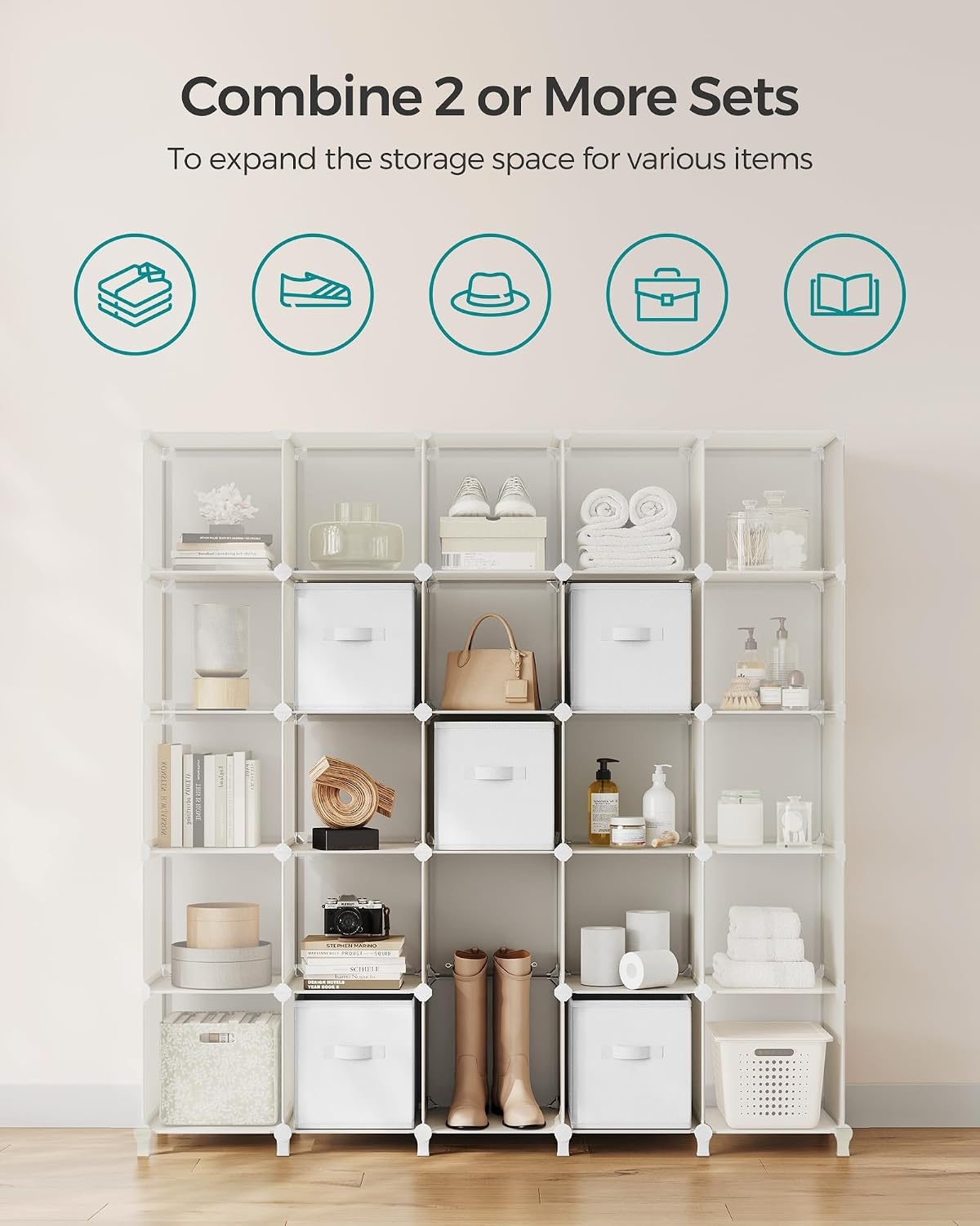 image:imageSONGMICS 6Cube Storage Organizer with 6 Collapsible Bins CustomizableCloud White