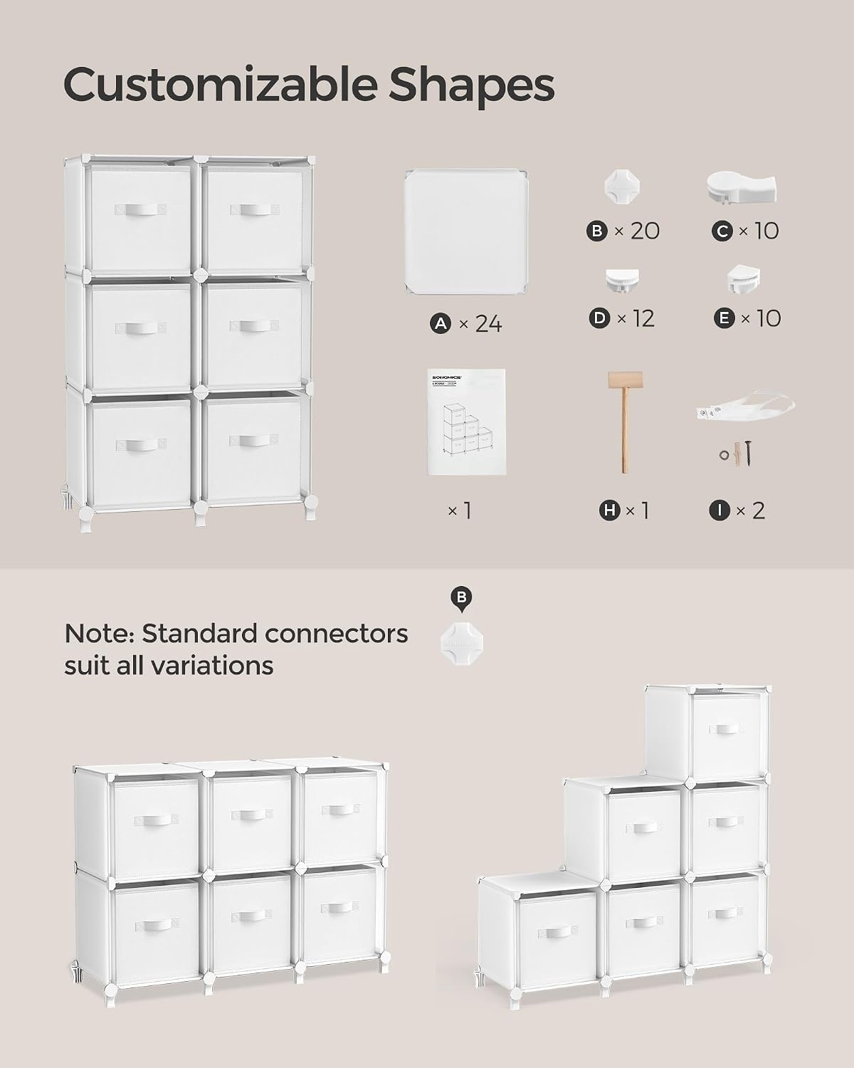 image:imageSONGMICS 6Cube Storage Organizer with 6 Collapsible Bins CustomizableCloud White