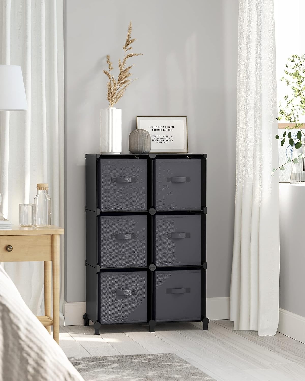 image:imageSONGMICS 6Cube Storage Organizer with 6 Collapsible Bins CustomizableInk Black Dove Gray