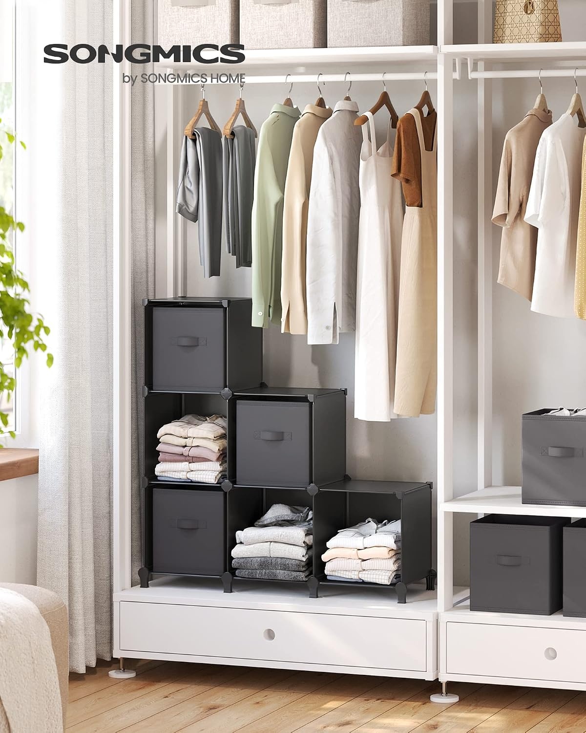 image:imageSONGMICS 6Cube Storage Organizer with 6 Collapsible Bins CustomizableInk Black Dove Gray