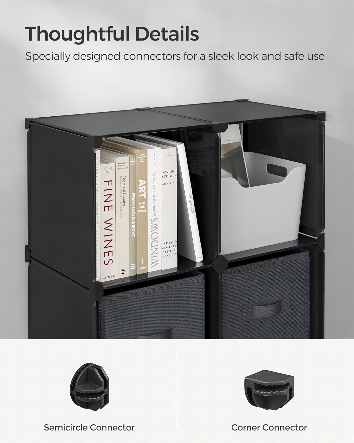 image:imageSONGMICS 6Cube Storage Organizer with 6 Collapsible Bins CustomizableInk Black Dove Gray