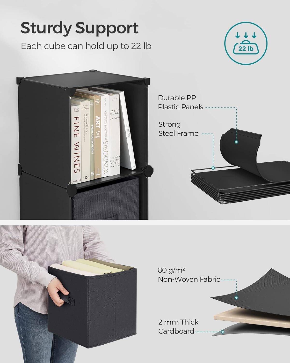 image:imageSONGMICS 6Cube Storage Organizer with 6 Collapsible Bins CustomizableInk Black Dove Gray