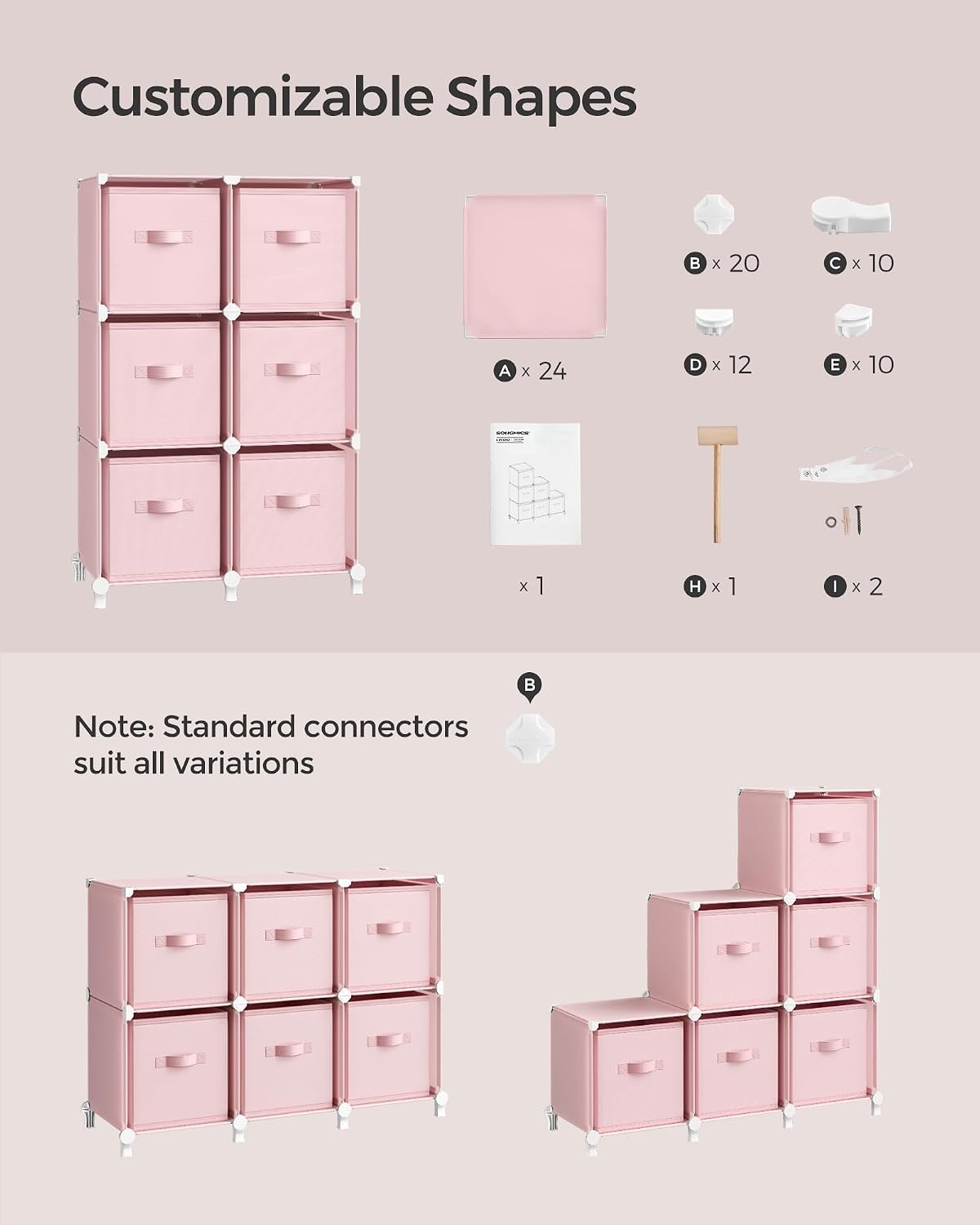 image:imageSONGMICS 6Cube Storage Organizer with 6 Collapsible Bins CustomizableJelly Pink