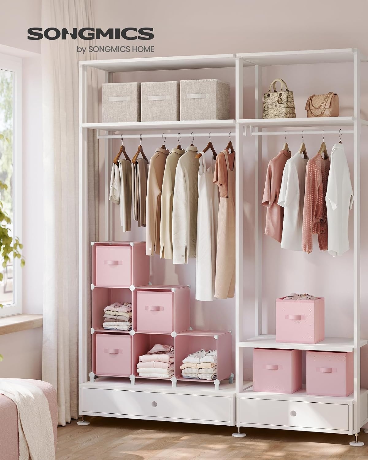 image:imageSONGMICS 6Cube Storage Organizer with 6 Collapsible Bins CustomizableJelly Pink