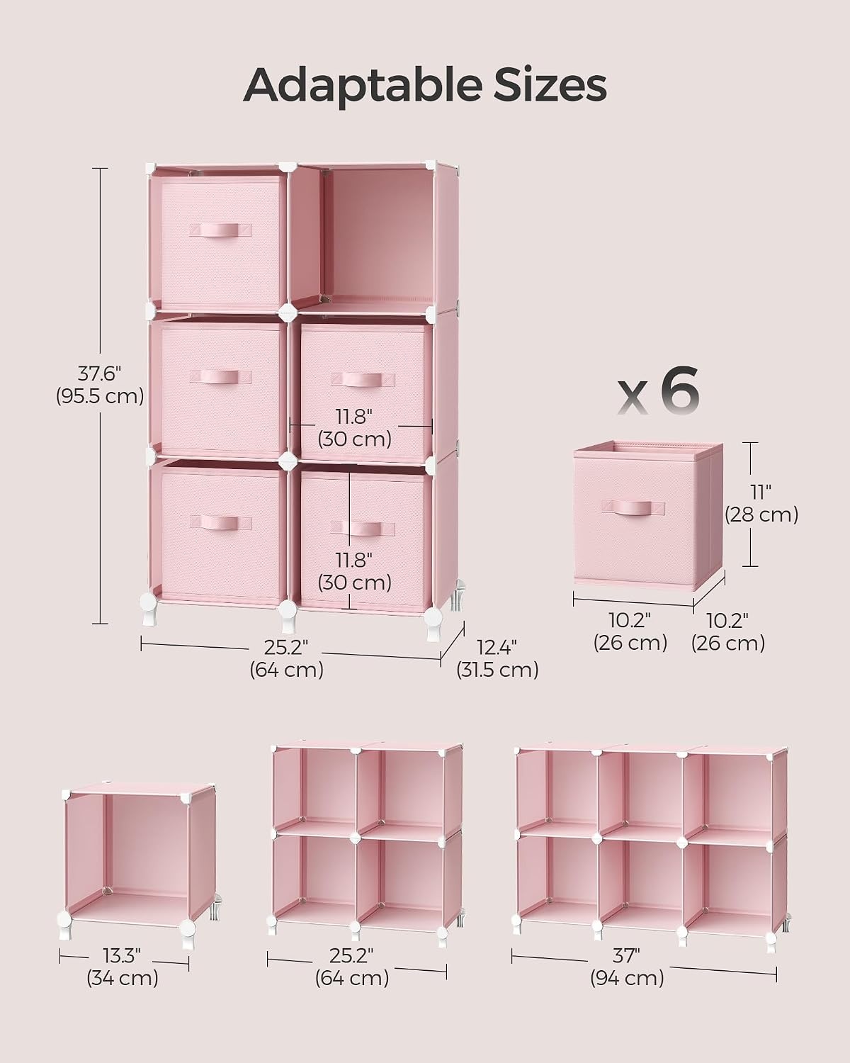 image:imageSONGMICS 6Cube Storage Organizer with 6 Collapsible Bins CustomizableJelly Pink