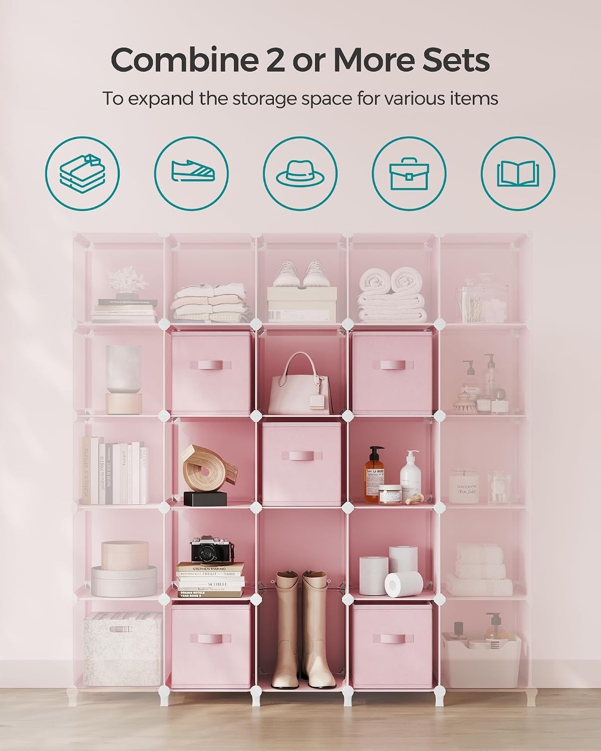 image:imageSONGMICS 6Cube Storage Organizer with 6 Collapsible Bins CustomizableJelly Pink