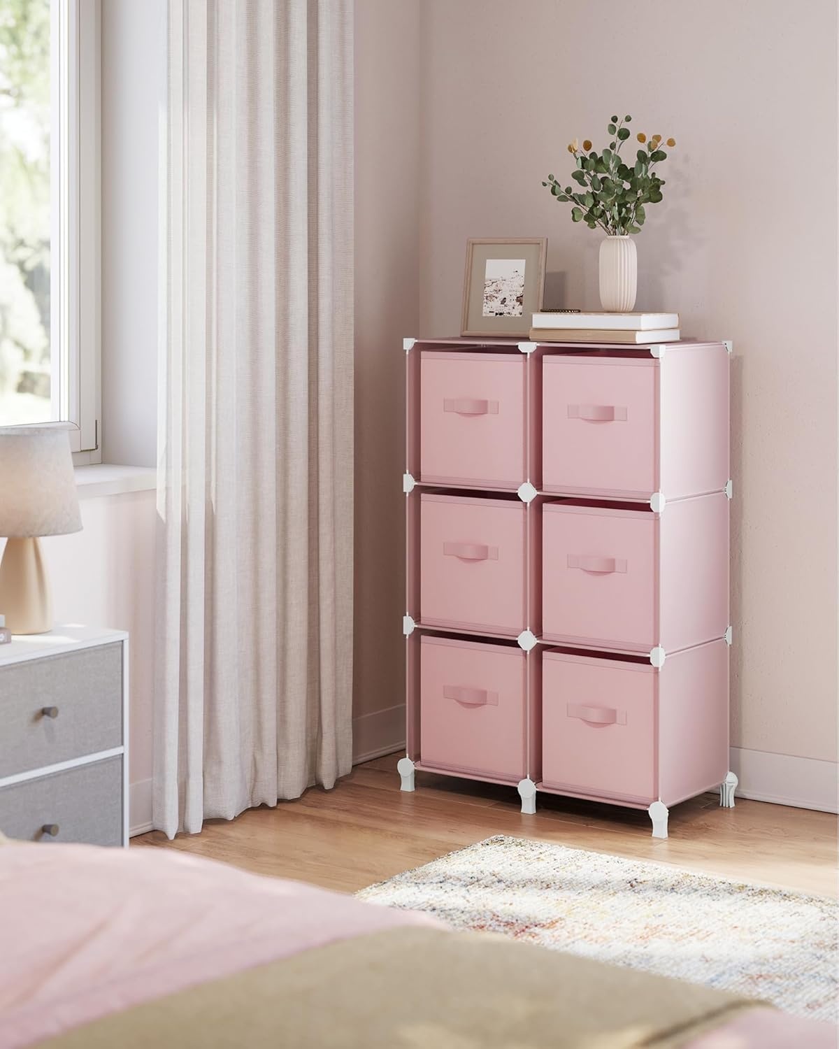 image:imageSONGMICS 6Cube Storage Organizer with 6 Collapsible Bins CustomizableJelly Pink
