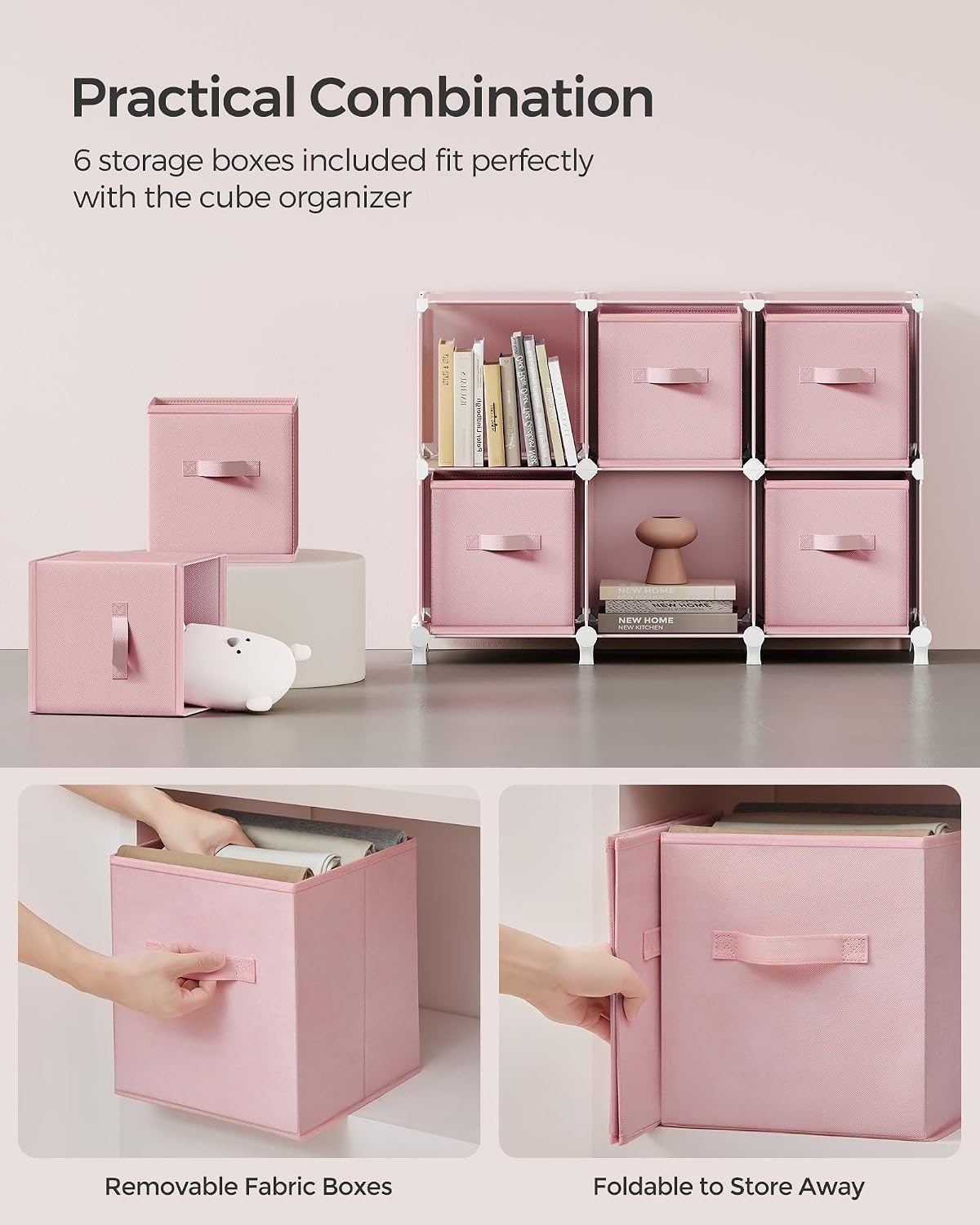 image:imageSONGMICS 6Cube Storage Organizer with 6 Collapsible Bins CustomizableJelly Pink