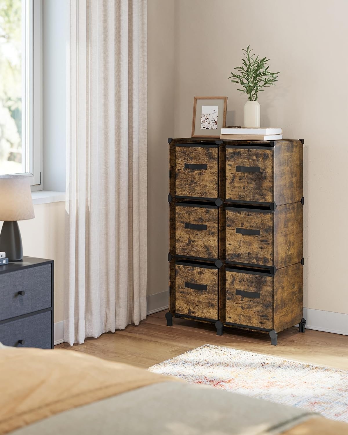 image:imageSONGMICS 6Cube Storage Organizer with 6 Collapsible Bins CustomizableRustic Brown
