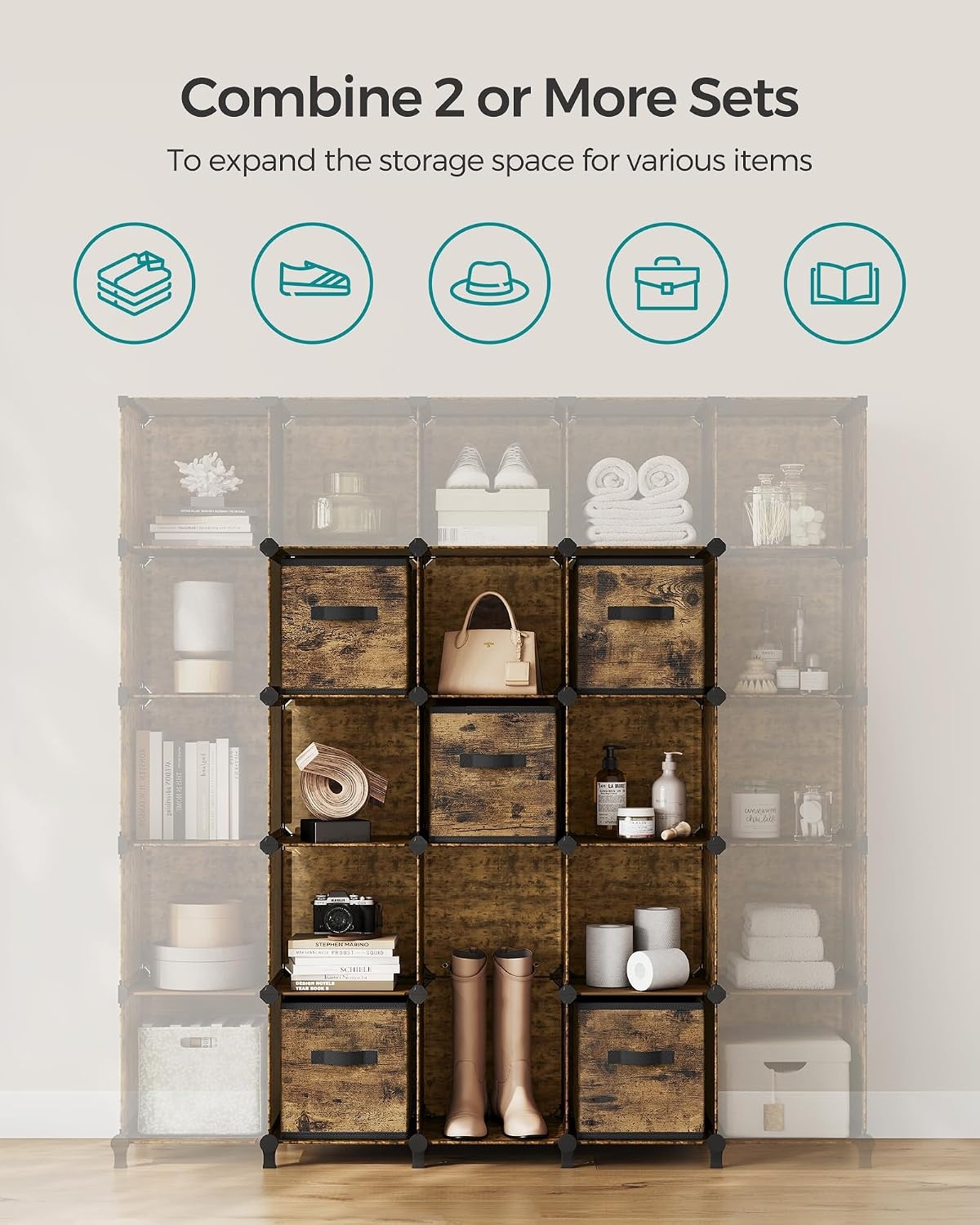 image:imageSONGMICS 6Cube Storage Organizer with 6 Collapsible Bins CustomizableRustic Brown