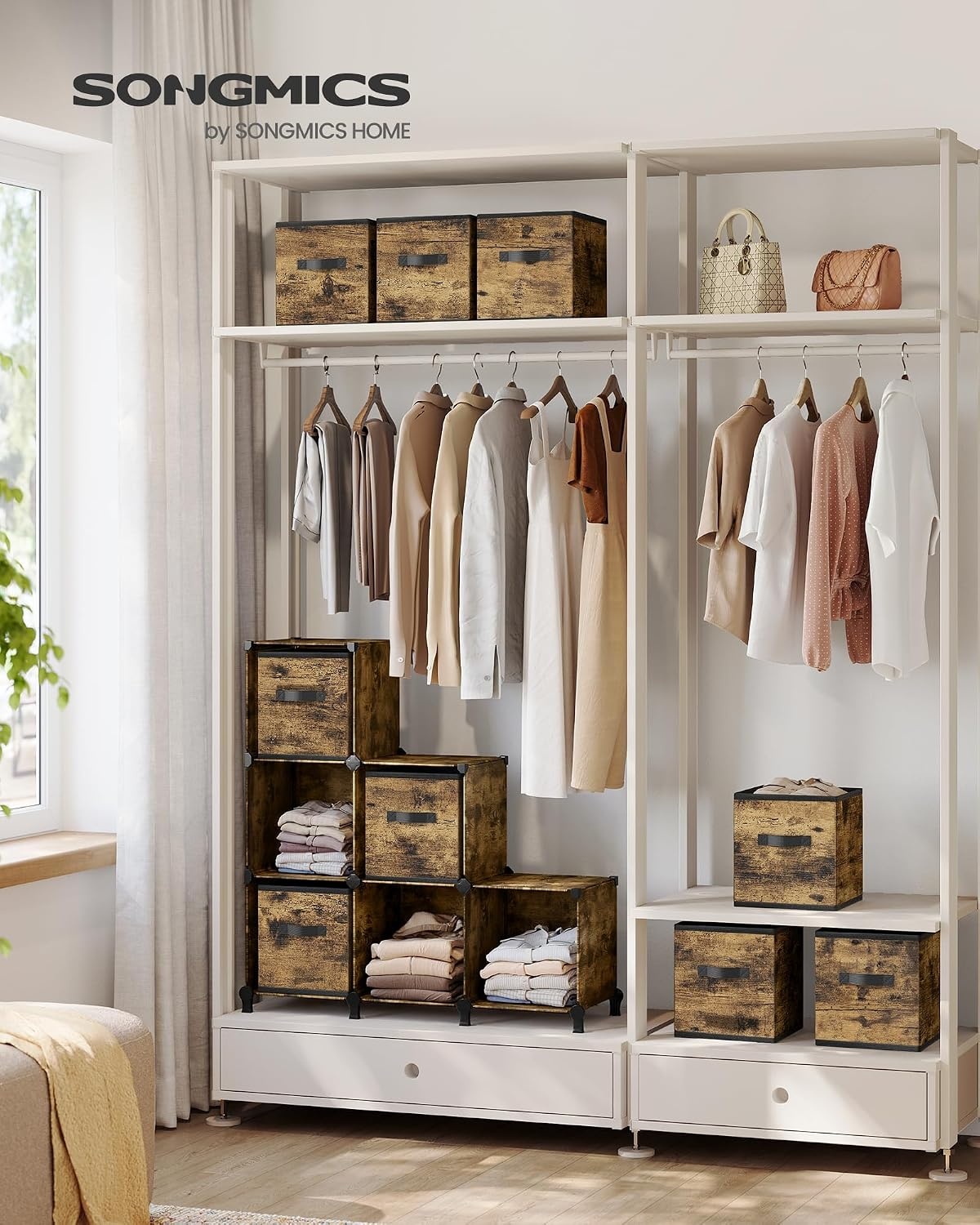 image:imageSONGMICS 6Cube Storage Organizer with 6 Collapsible Bins CustomizableRustic Brown