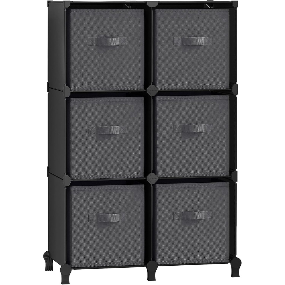 image:imageSONGMICS 6Cube Storage Organizer with 6 Collapsible Bins CustomizableInk Black Dove Gray