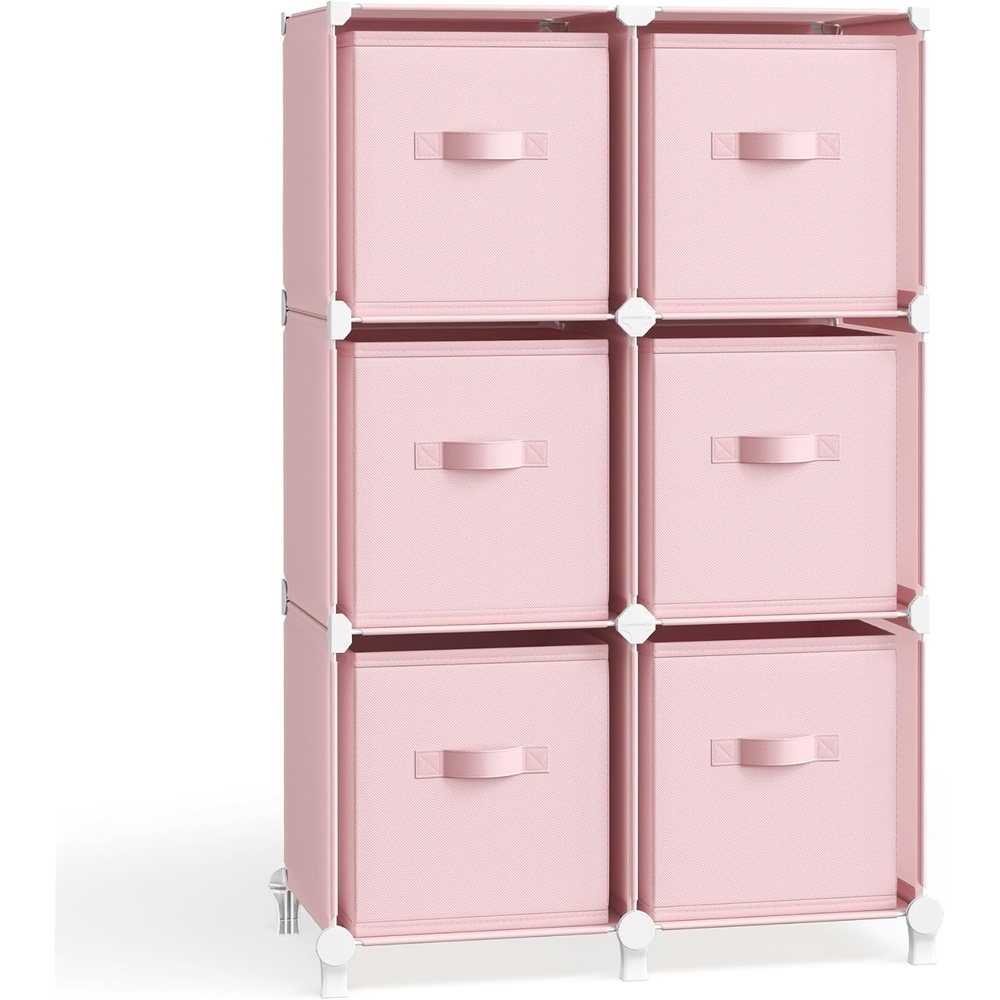 image:imageSONGMICS 6Cube Storage Organizer with 6 Collapsible Bins CustomizableJelly Pink