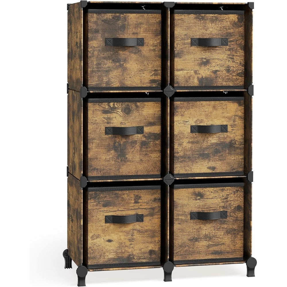 image:imageSONGMICS 6Cube Storage Organizer with 6 Collapsible Bins CustomizableRustic Brown
