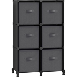 SONGMICS 6-Cube Storage Organizer with 6 Collapsible Bins, Customizable(Ink Black + Dove Gray)