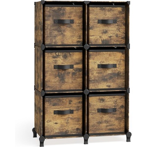 SONGMICS 6-Cube Storage Organizer with 6 Collapsible Bins, Customizable(Rustic Brown)