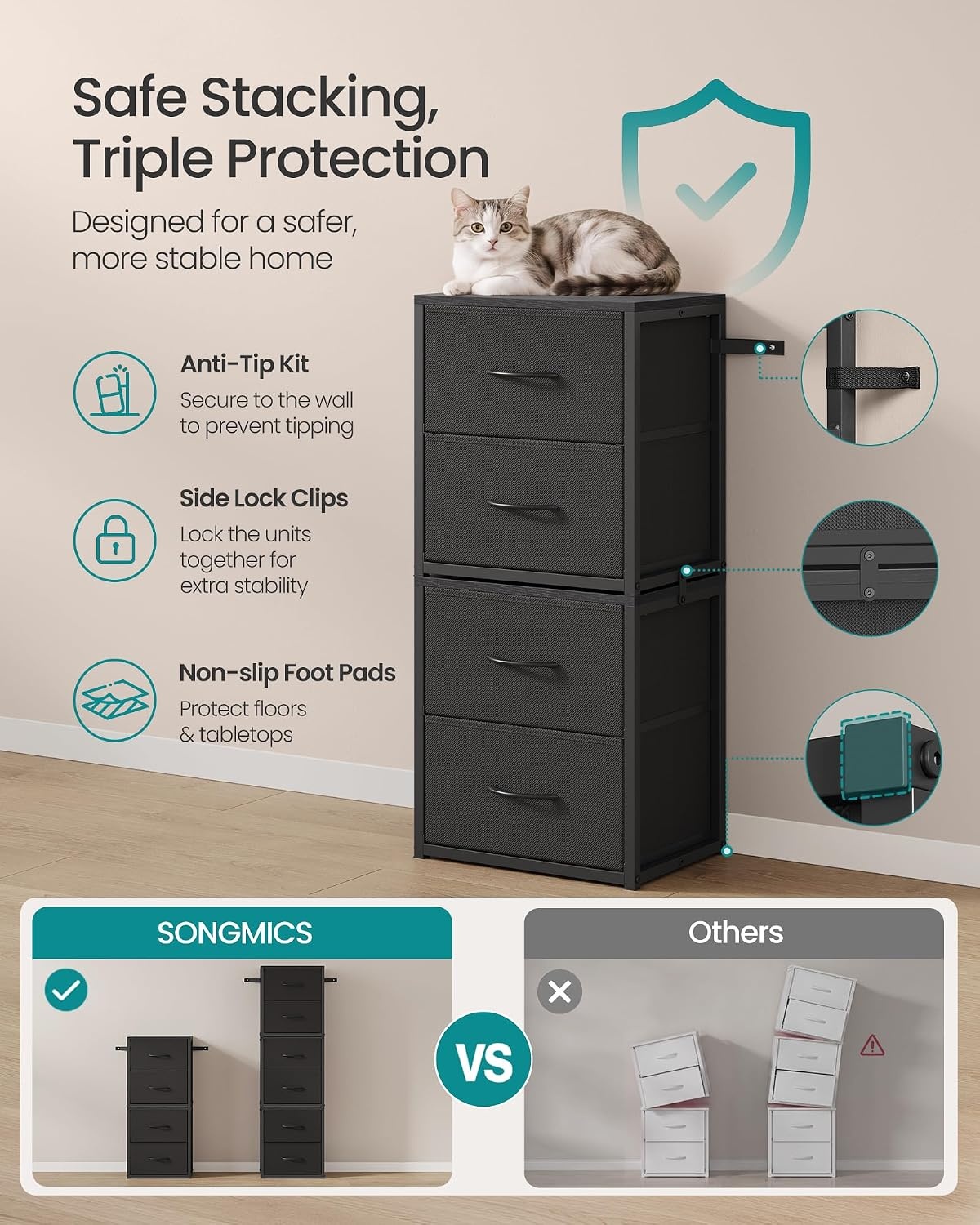 image:imageSONGMICS Closet Organizers and Storage Stackable Storage DrawersInk Black
