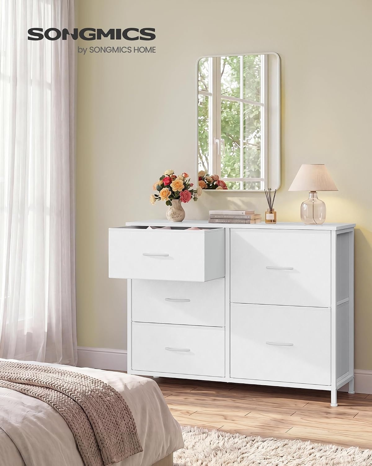 image:imageSONGMICS Dresser for Bedroom Wide Dresser for Closet with 5 Fabric DrawersCloud White