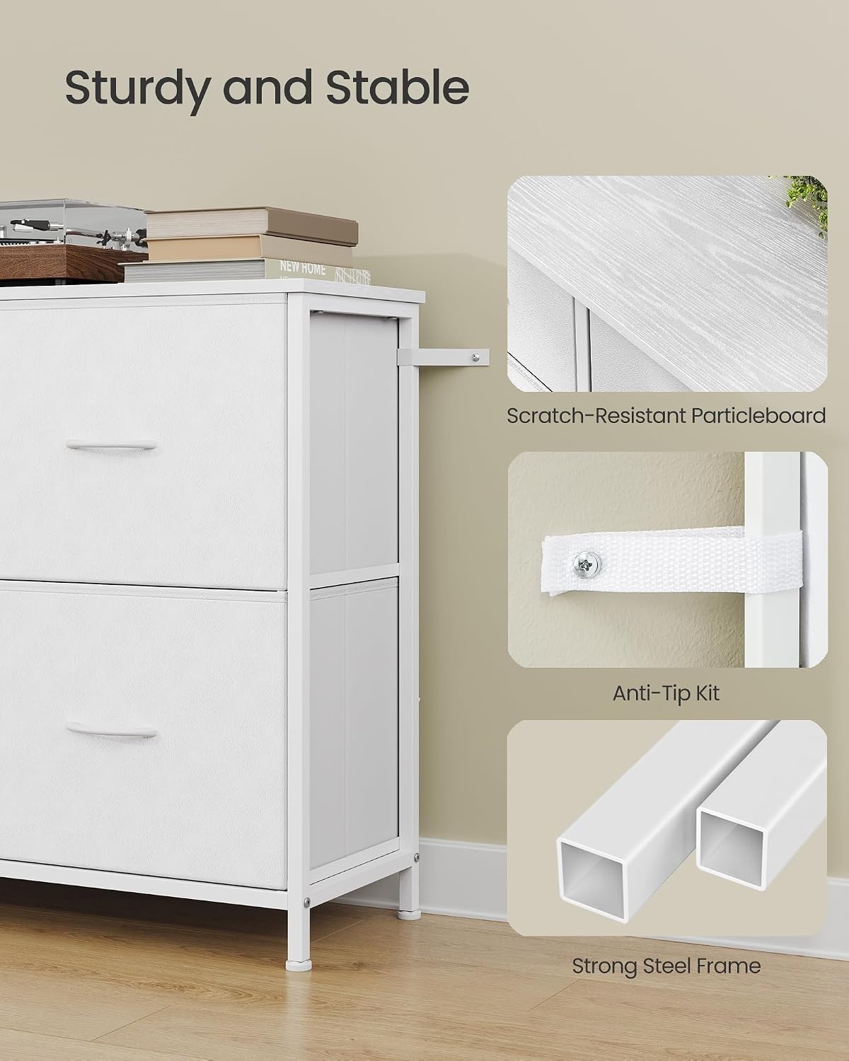 image:imageSONGMICS Dresser for Bedroom Wide Dresser for Closet with 5 Fabric DrawersCloud White