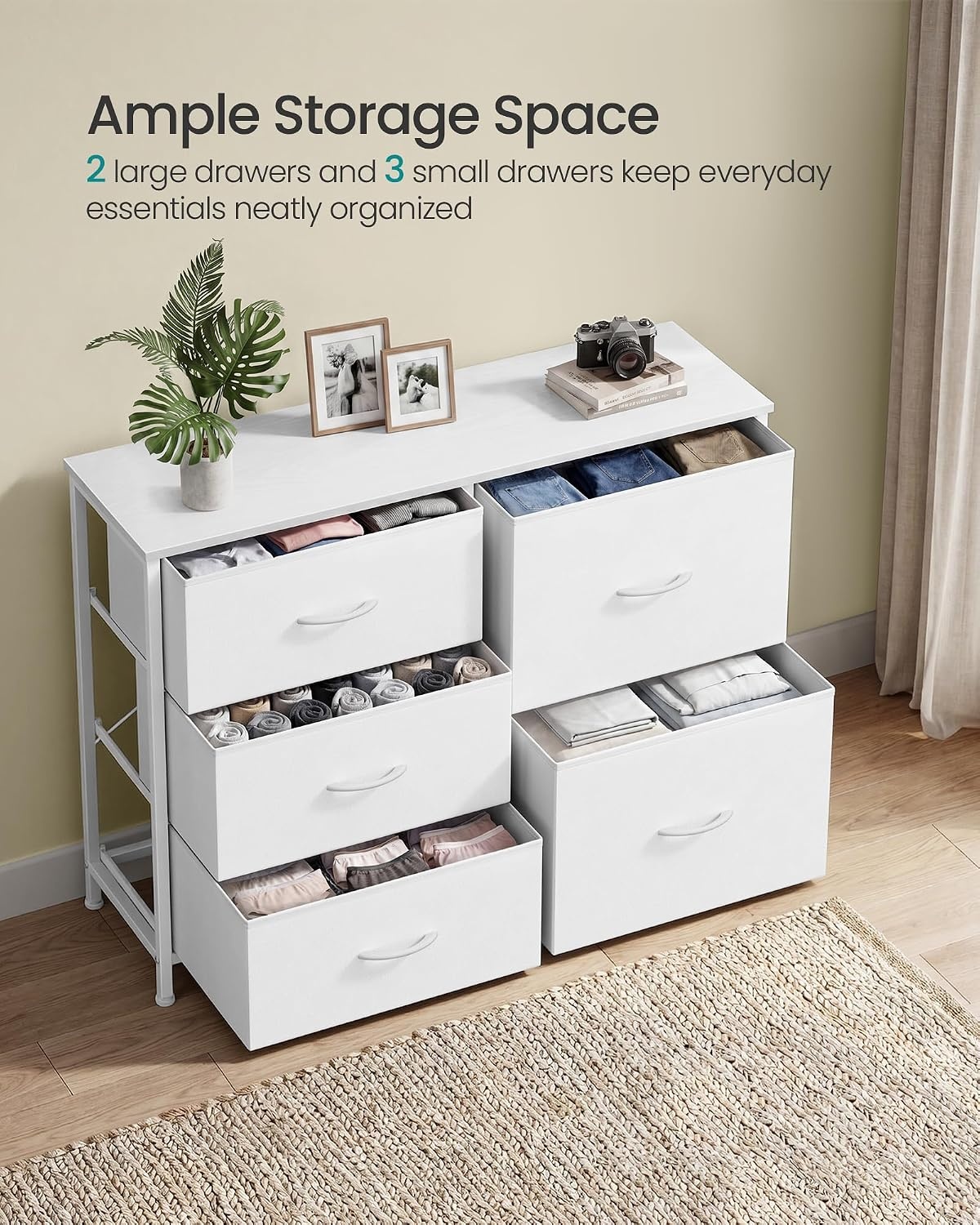 image:imageSONGMICS Dresser for Bedroom Wide Dresser for Closet with 5 Fabric DrawersCloud White
