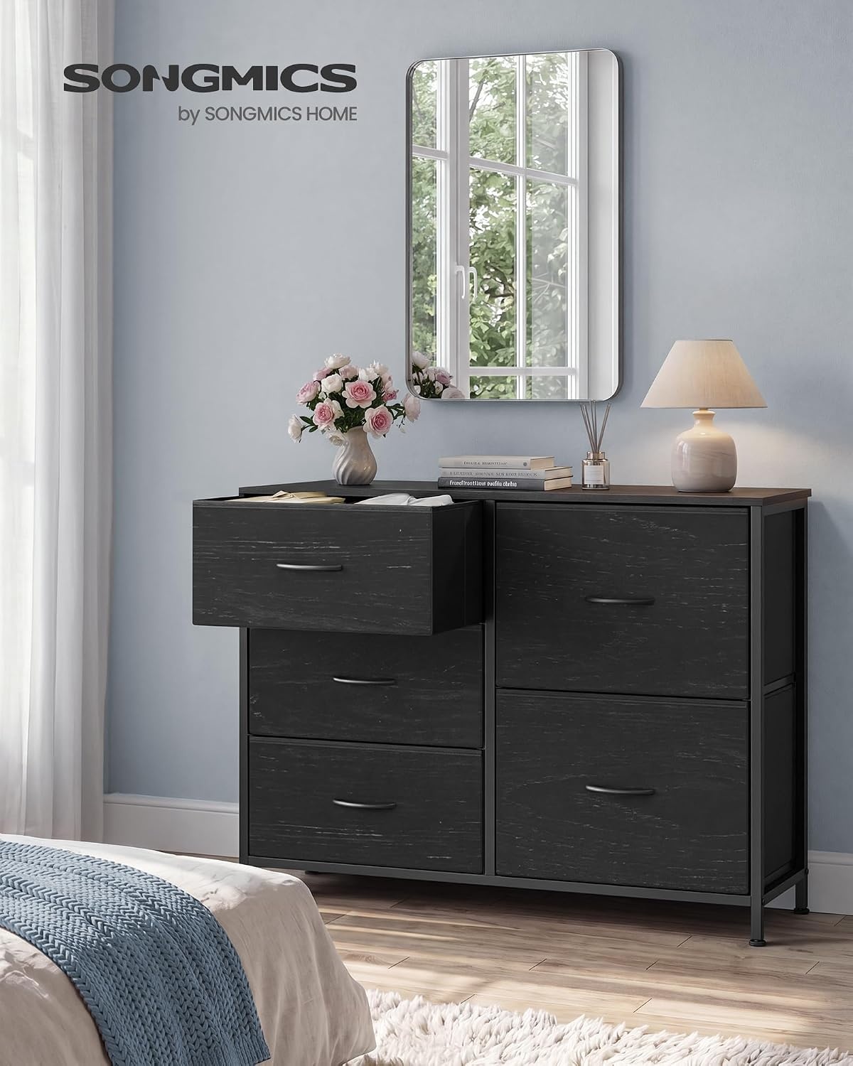 image:imageSONGMICS Dresser for Bedroom Wide Dresser for Closet with 5 Fabric DrawersEbony Black