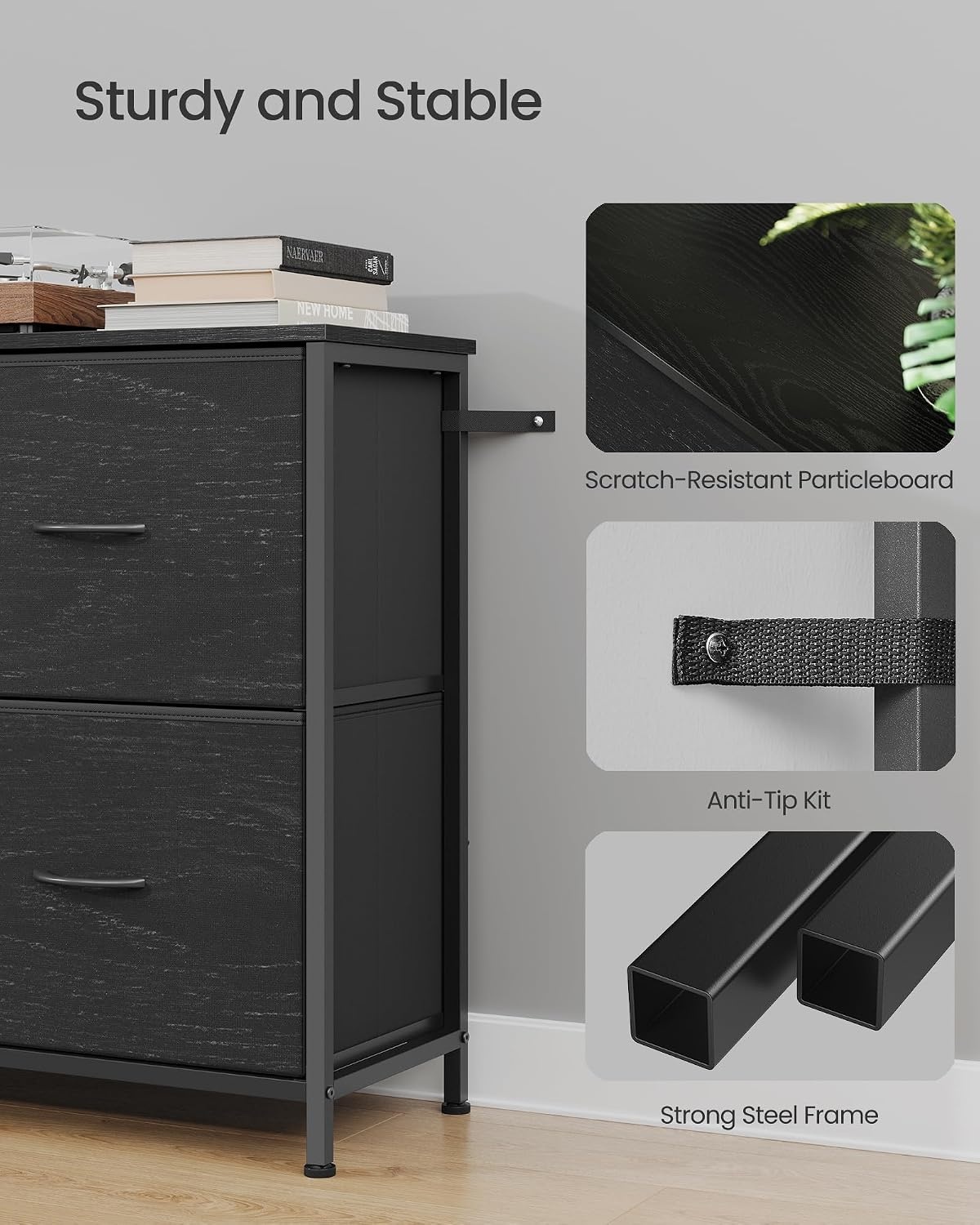 image:imageSONGMICS Dresser for Bedroom Wide Dresser for Closet with 5 Fabric DrawersEbony Black