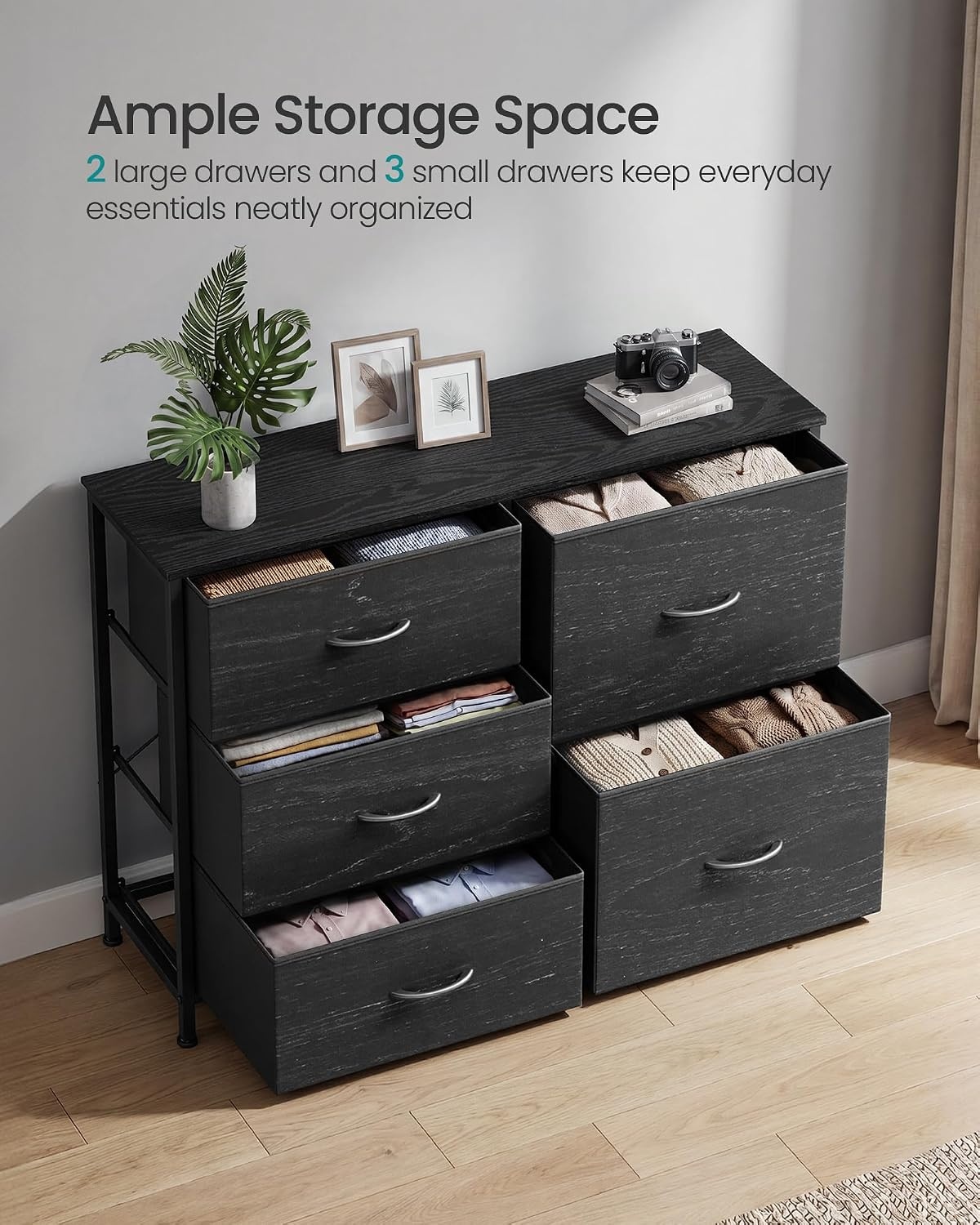 image:imageSONGMICS Dresser for Bedroom Wide Dresser for Closet with 5 Fabric DrawersEbony Black