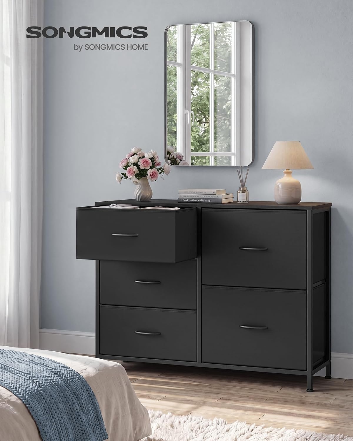 image:imageSONGMICS Dresser for Bedroom Wide Dresser for Closet with 5 Fabric DrawersInk Black