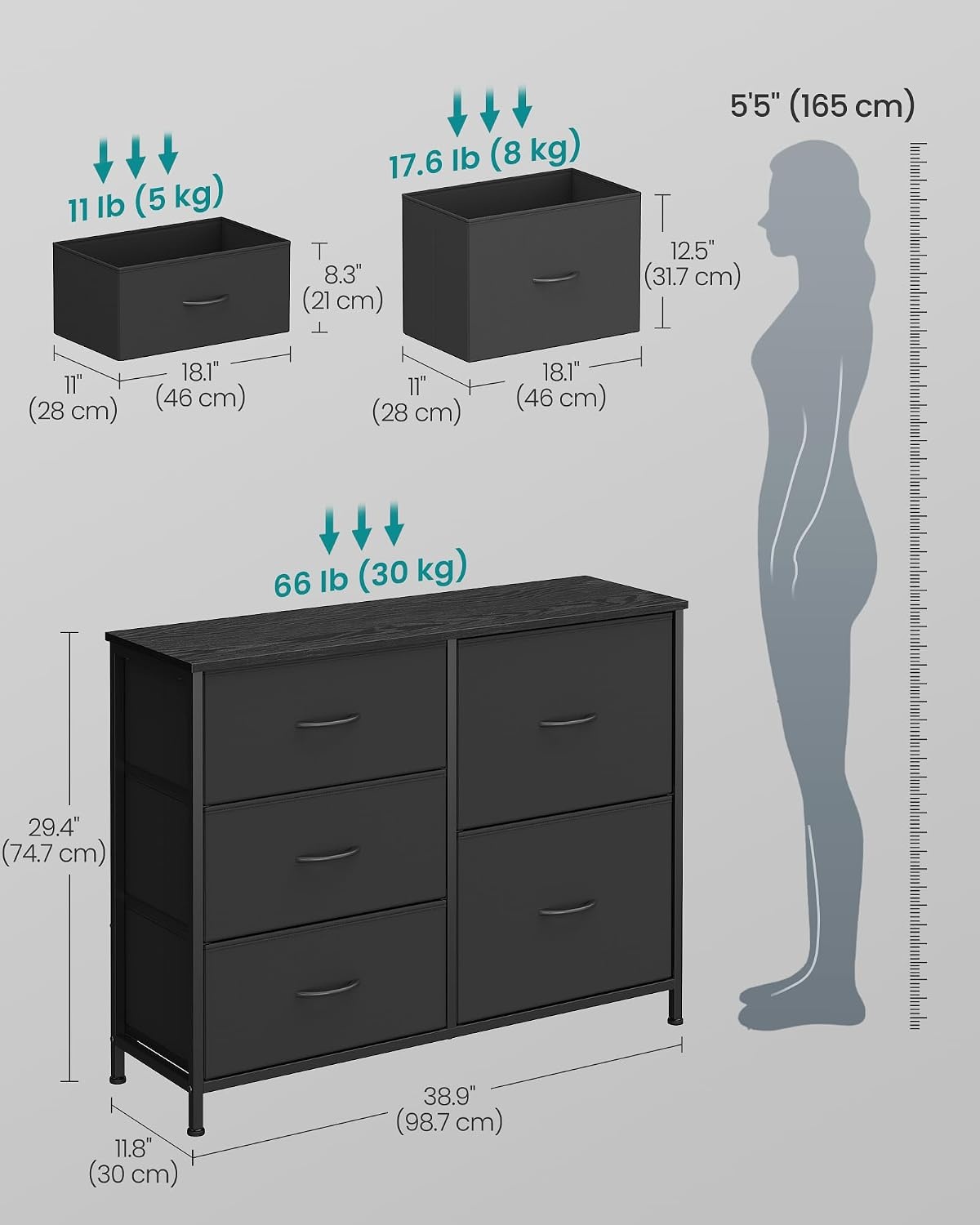 image:imageSONGMICS Dresser for Bedroom Wide Dresser for Closet with 5 Fabric DrawersInk Black