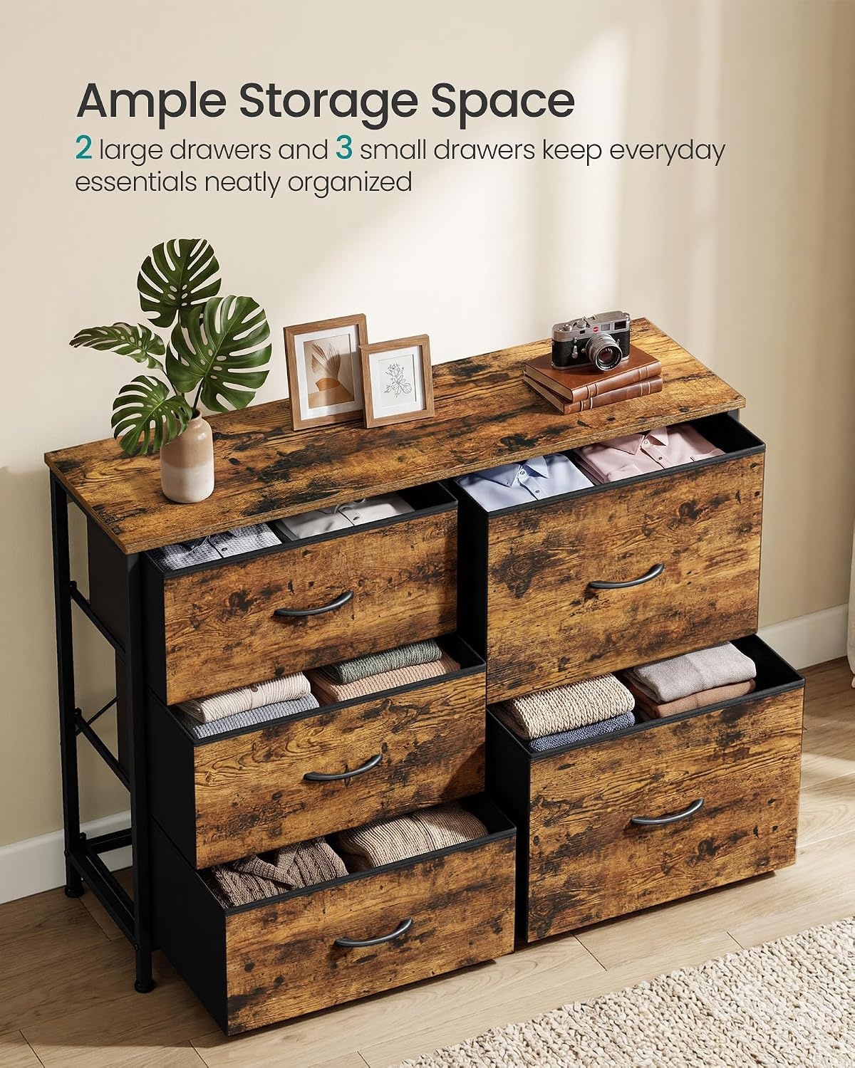 image:imageSONGMICS Dresser for Bedroom Wide Dresser for Closet with 5 Fabric DrawersRustic Brown