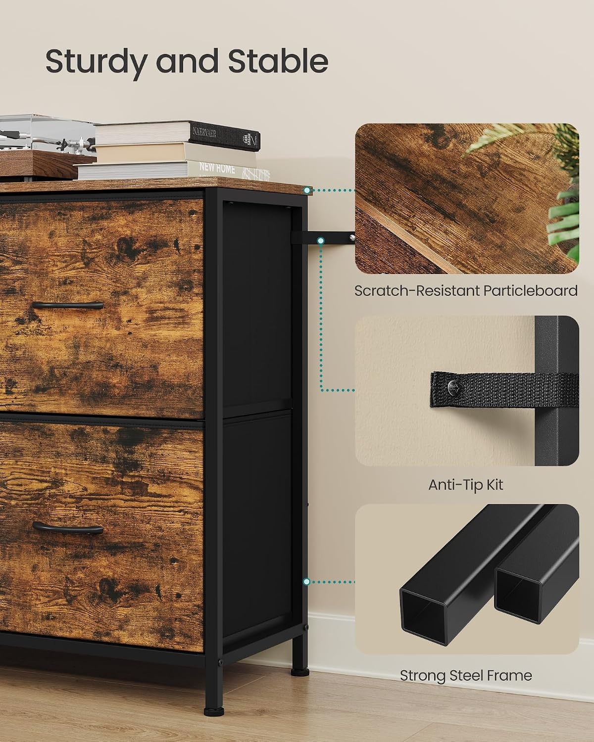 image:imageSONGMICS Dresser for Bedroom Wide Dresser for Closet with 5 Fabric DrawersRustic Brown