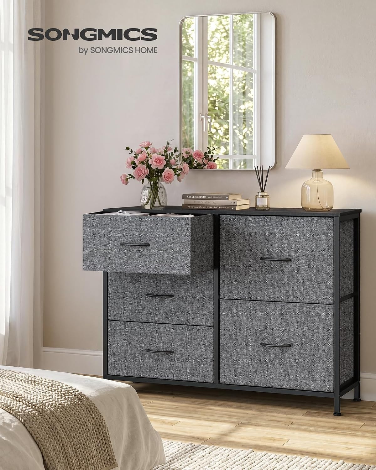 image:imageSONGMICS Dresser for Bedroom Wide Dresser for Closet with 5 Fabric DrawersSlate Gray
