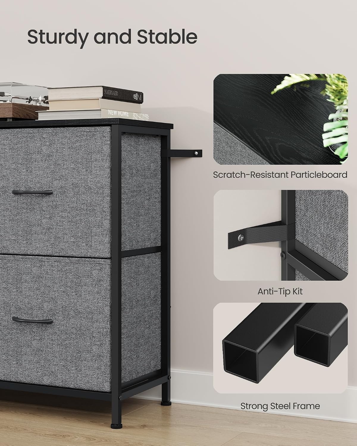 image:imageSONGMICS Dresser for Bedroom Wide Dresser for Closet with 5 Fabric DrawersSlate Gray