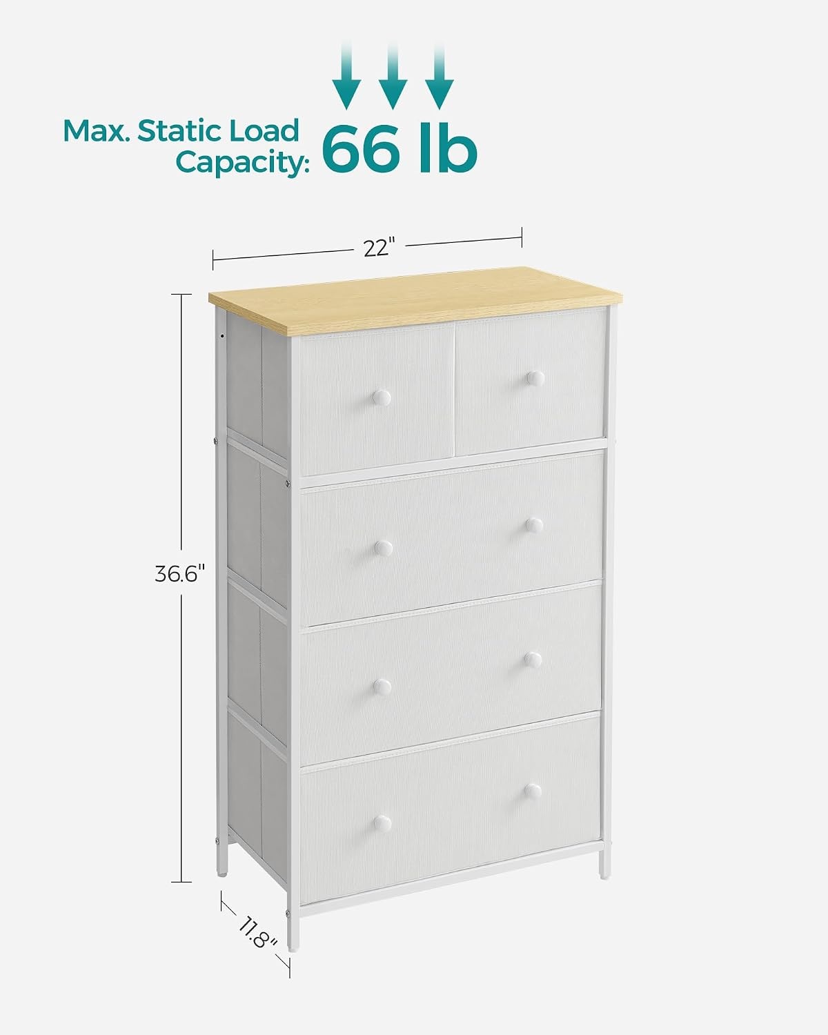 image:imageSONGMICS Dresser with Hanging Rod 5 Fabric Drawers Bottom ShelfWhite Oak