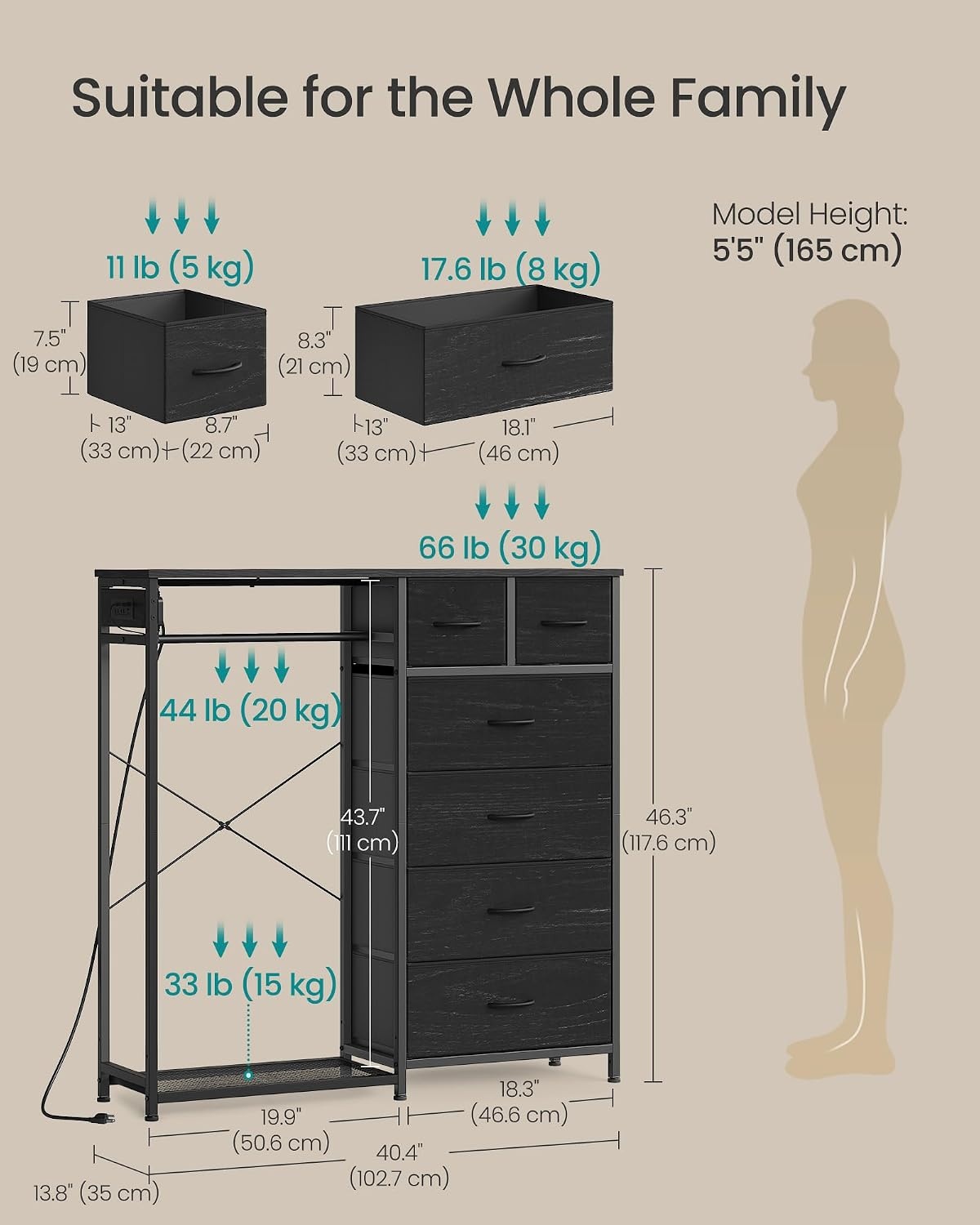 image:imageSONGMICS Dresser with Hanging Rod Closet Organizer with 6 Fabric DrawersInk Black