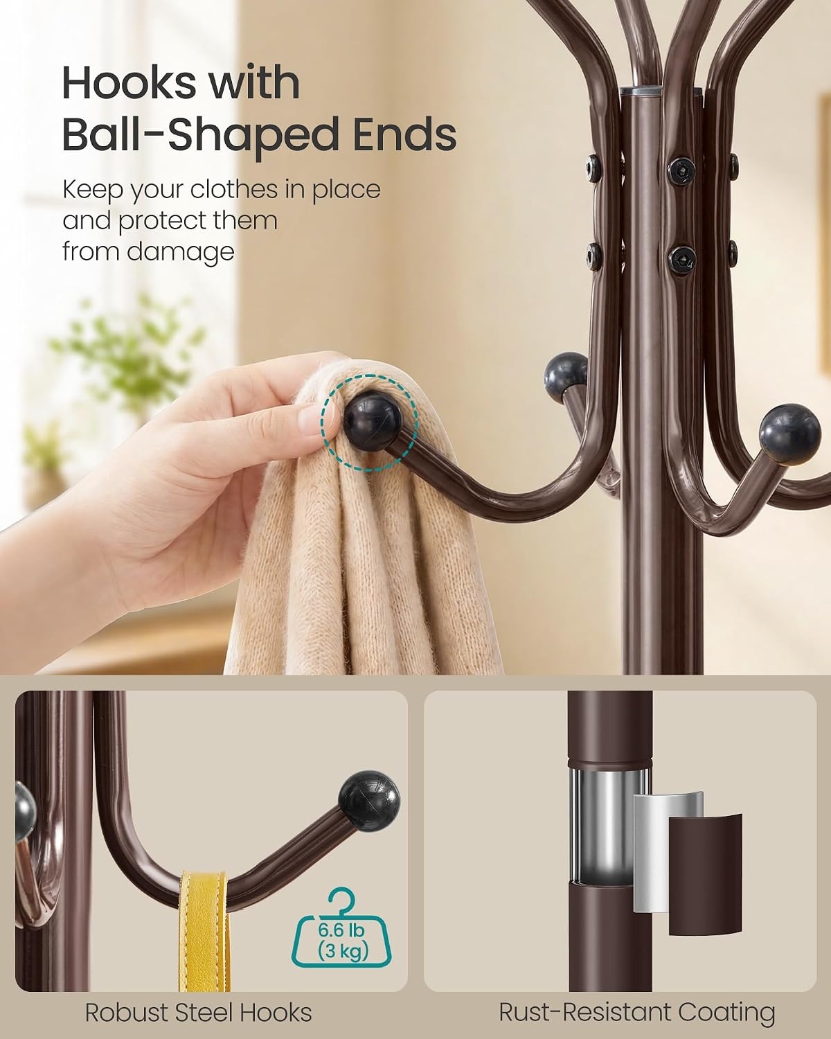 image:imageSONGMICS Freestanding Coat Rack 16 Hooks Steel Coat Tree with Marble BaseBurgundy