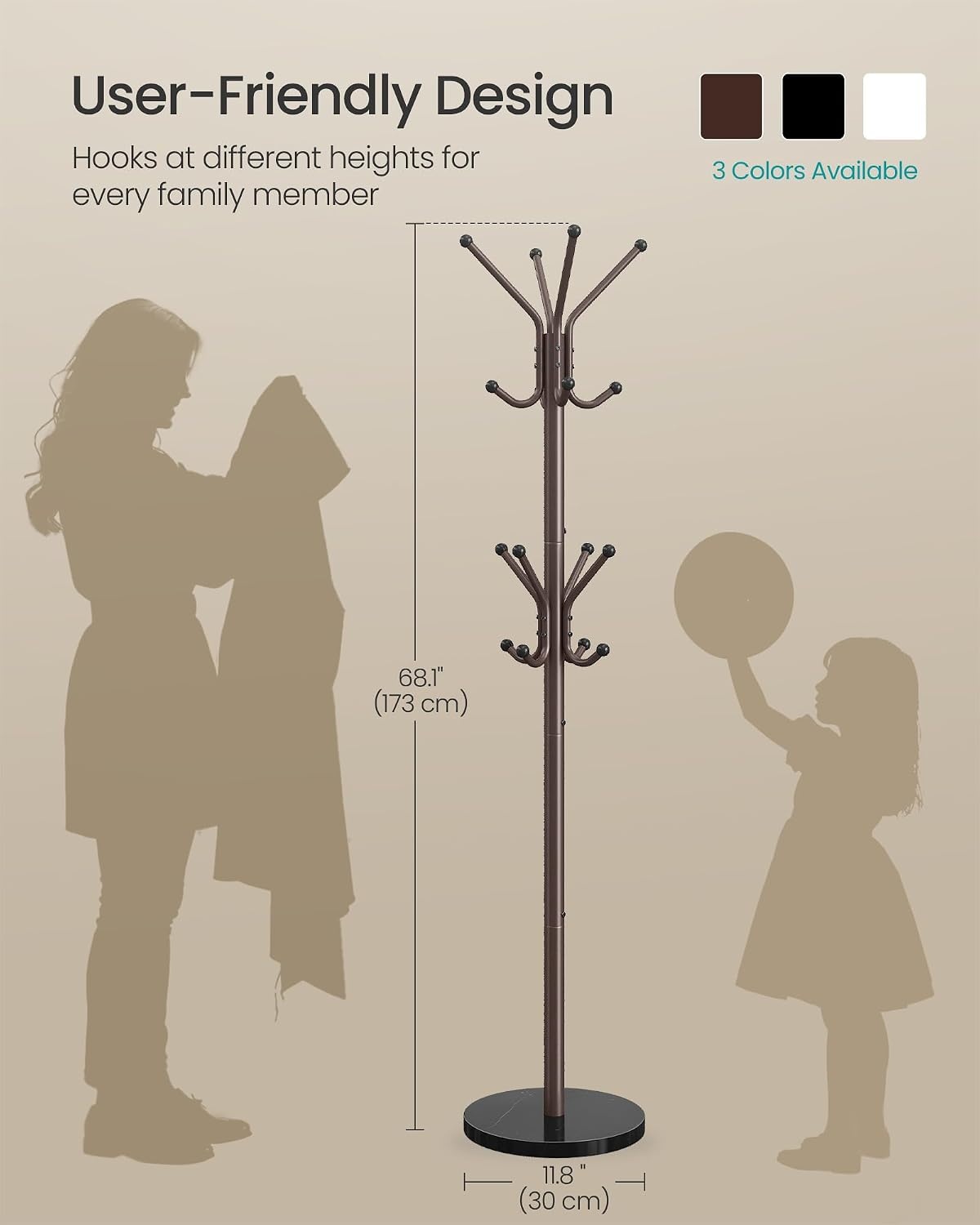 image:imageSONGMICS Freestanding Coat Rack 16 Hooks Steel Coat Tree with Marble BaseBurgundy
