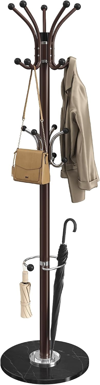 image:imageSONGMICS Freestanding Coat Rack 16 Hooks Steel Coat Tree with Marble BaseBurgundy