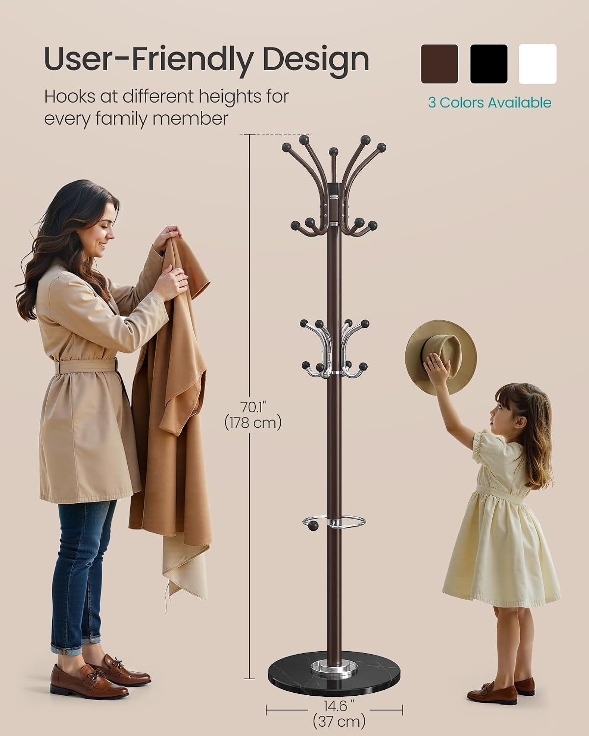 image:imageSONGMICS Freestanding Coat Rack 16 Hooks Steel Coat Tree with Marble BaseBurgundy