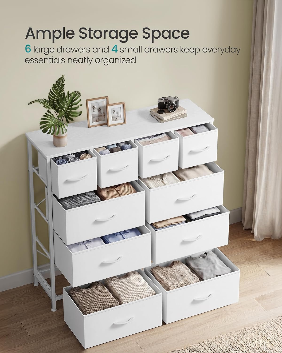 image:imageSONGMICS Tall Dresser for Bedroom 5 Fabric Drawers with Steel FrameCloud White