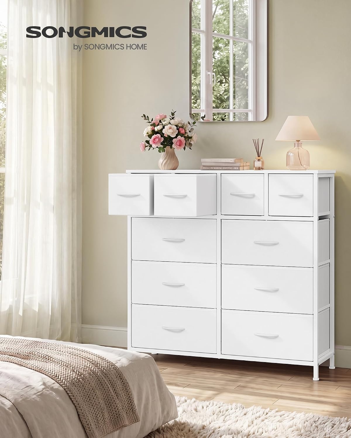 image:imageSONGMICS Tall Dresser for Bedroom 5 Fabric Drawers with Steel FrameCloud White