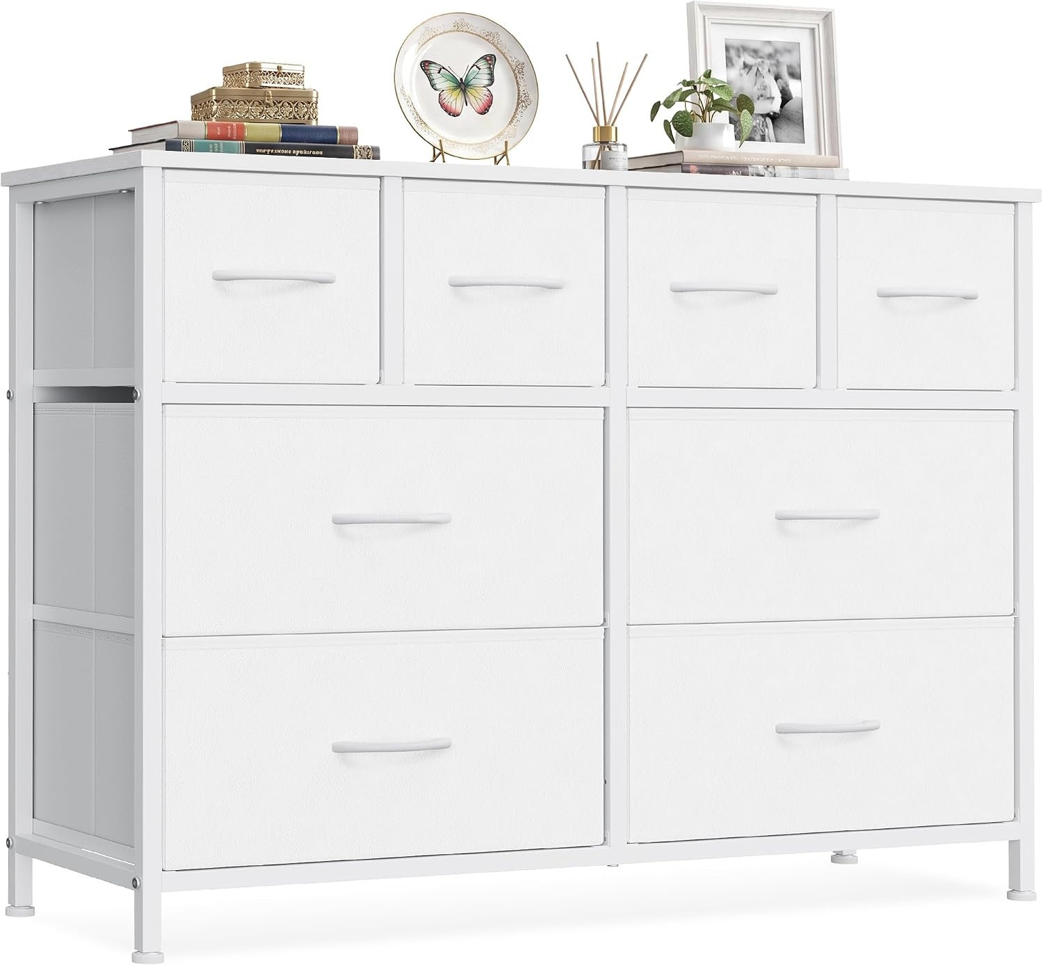 image:imageSONGMICS Tall Dresser for Bedroom 5 Fabric Drawers with Steel FrameCloud White