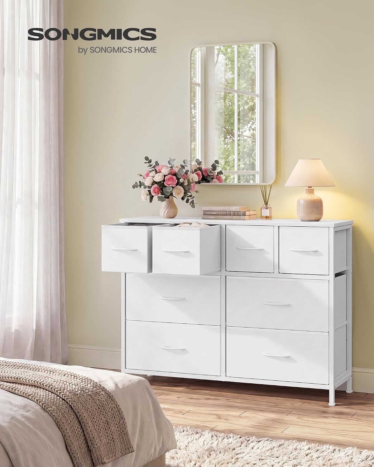 image:imageSONGMICS Tall Dresser for Bedroom 5 Fabric Drawers with Steel FrameCloud White