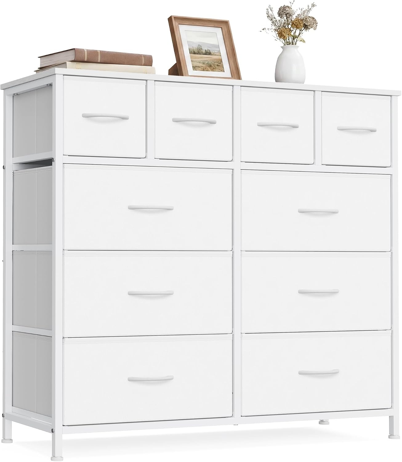 image:imageSONGMICS Tall Dresser for Bedroom 5 Fabric Drawers with Steel FrameCloud White
